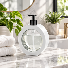 Load image into Gallery viewer, White ring-frame glass soap dispenser