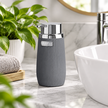 تحميل الصورة في عارض المعرض، Bathroom Accessory Set - Striped 400ml. Decor Bathroom Soap Dispenser - Silver Frame