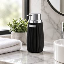 تحميل الصورة في عارض المعرض، Bathroom Accessory Set - Striped 400ml. Decor Bathroom Soap Dispenser - Silver Frame