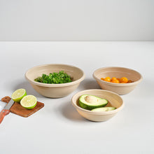 تحميل الصورة في عارض المعرض، Set of three beige bowls containing various ingredients on a white background
