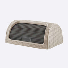 Load image into Gallery viewer, Beige bread box with a dark gray lid on a white background