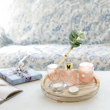 Load image into Gallery viewer, Decorative tray with candles, a small plant, and a book on a light surface with a blurred background.