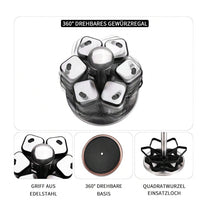 Load image into Gallery viewer, Shakers - Glass Spice seasoning jars Set of 6 with Stainless Steel Lids & Holder