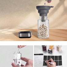 Load image into Gallery viewer, Shakers - Glass Spice seasoning jars Set of 6 with Stainless Steel Lids & Holder