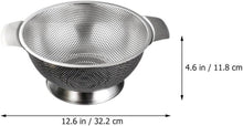 Load image into Gallery viewer, Metal colander with dimensions indicated on a white background