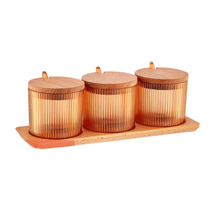 تحميل الصورة في عارض المعرض، Food Storage Containers set - Acrylic Canisters With Wooden Lid , Spoons & Wooden Tray - Set of 3 x 330 ml