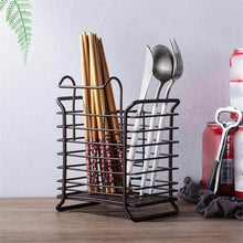 تحميل الصورة في عارض المعرض، Black metal utensil holder with cutlery on a wooden surface