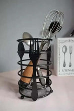 Load image into Gallery viewer, Black metal utensil holder with kitchen tools on a neutral background