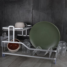 تحميل الصورة في عارض المعرض، Dish Drying Rack with Drainboard & Utensil Holder – Lightweight, Space-Saving & Anti-rust - 2-Tiers Rustproof Aluminum