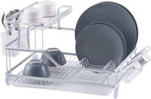 تحميل الصورة في عارض المعرض، Two-tier dish rack with plates, bowls, and cups on a white background