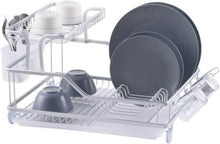 تحميل الصورة في عارض المعرض، Two-tier dish rack with plates, bowls, and cups on a white background