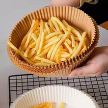 Load image into Gallery viewer, Disposable non-stick air fryer paper liners with French fries for easy cleanup
