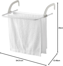 تحميل الصورة في عارض المعرض، Towel rack with a white towel and measurements on a white background