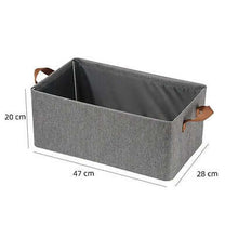 Load image into Gallery viewer, Grey linen storage box with handles, 47 × 28 × 20 cm