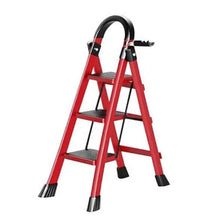 Load image into Gallery viewer, Red step ladder with black accents on a white background