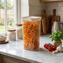 تحميل الصورة في عارض المعرض، Clear container filled with orange rubber bands on a white background