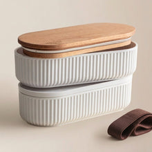 Load image into Gallery viewer, White storage containers with wooden lids on a neutral background