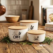 تحميل الصورة في عارض المعرض، Three white containers with wooden lids on a white background