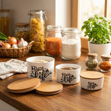 تحميل الصورة في عارض المعرض، Set of three containers with wooden lids on a white background