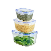 تحميل الصورة في عارض المعرض، Stack of four clear food storage containers with different contents on a white background
