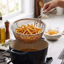 تحميل الصورة في عارض المعرض، 20cm Stainless Steel Mesh Frying Basket | Deep Fryer Strainer with Folding Handle & Pot Hook - Silver