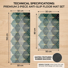 Load image into Gallery viewer, Anti-Slip Mats - 2-Piece Quick-Dry Rubber Floor Runner & Mat Set for Kitchen & Bathroom - Botanical Fan Leaf (50x80 cm & 50x150 cm)