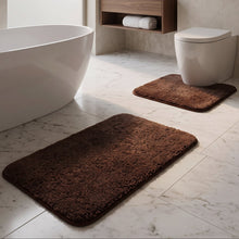 تحميل الصورة في عارض المعرض، 2-Piece Bath Rug Set - Luxury Shaggy Plush Floor Mat & U-Shaped Toilet Contour (50x80 cm & 50x50 cm) - Brown