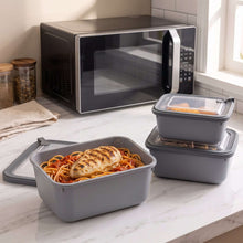Load image into Gallery viewer, 3 Pcs Rectangular Plastic Food Storage Container Set (600ml, 1.1L, 1.8L) | BPA-Free Meal Prep Boxes - Assorted Colors