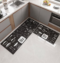 Load image into Gallery viewer, 4.0 mm Premium PVC Kitchen Mat with Non-Slip Backing, Set of 2 (50x80 cm & 50x150 cm) - Black (Retro Kitchen)