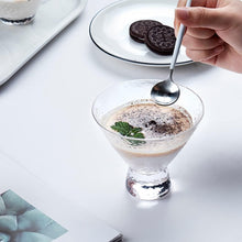 Load image into Gallery viewer, Glass dessert dish with a spoon, cookies, and a magazine on a white surface