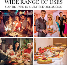 Load image into Gallery viewer, Collage of people celebrating with sparklers, a couple on their wedding day, and a festive table setting.