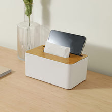 Load image into Gallery viewer, Tissue Box - Plastic with Wooden Cover & Mobile Slot - Paper Napkin Holder Case