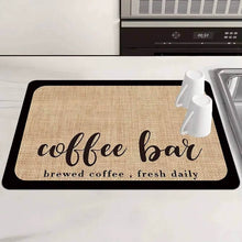 تحميل الصورة في عارض المعرض، Kitchen mat with 'coffee bar' text on a kitchen counter.