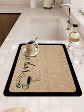 تحميل الصورة في عارض المعرض، Kitchen mat with coffee-themed design on a kitchen counter