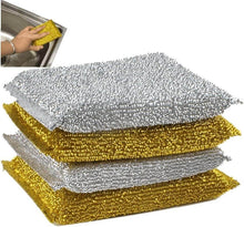 Load image into Gallery viewer, Multi-purpose heavy-duty nylon cleaning sponges in silver and gold, ideal for tough dishwashing and pot cleaning.