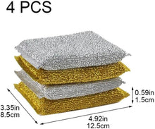 Load image into Gallery viewer, Set of 4 heavy duty nylon cleaning sponges in silver and gold, ideal for tough dishwashing and scouring.