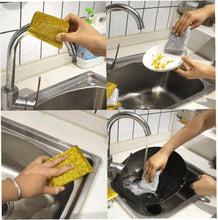 Load image into Gallery viewer, Heavy duty nylon cleaning sponges in action, scrubbing pots, pans, and dishes at the sink.