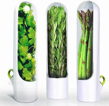 Load image into Gallery viewer, Herb fridge capsules for storing fresh coriander, asparagus, and herbs, featuring clear design for visibility.