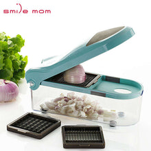 تحميل الصورة في عارض المعرض، 3 Blades Vegetables Slicer | Professional Manual Chopper with onions in container and multiple slicing blades.