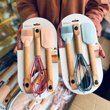 Load image into Gallery viewer, Spatulas/Utensils with Wooden Handle - Silicone Kitchen Utensil Set of 3 (Spatula - Whisk & Brush)