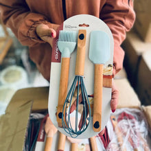 Load image into Gallery viewer, Spatulas/Utensils with Wooden Handle - Silicone Kitchen Utensil Set of 3 (Spatula - Whisk & Brush)