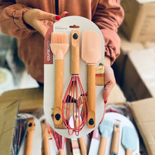 Load image into Gallery viewer, Spatulas/Utensils with Wooden Handle - Silicone Kitchen Utensil Set of 3 (Spatula - Whisk & Brush)