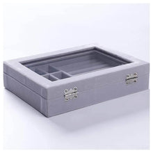 Load image into Gallery viewer, Gray jewelry box with compartments on a white background