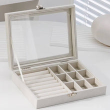 Load image into Gallery viewer, Beige jewelry box with glass lid on a white surface