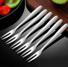 Load image into Gallery viewer, Fruit Fork - Kitchen Expert Stainless Steel Set of 6 Fruit Picks - Mini Snack & Dessert Forks - Hammered Design Appetizer Picks