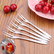 Load image into Gallery viewer, Fruit Fork - Kitchen Expert Stainless Steel Set of 6 Fruit Picks - Mini Snack & Dessert Forks - Hammered Design Appetizer Picks