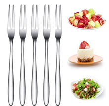 Load image into Gallery viewer, Fruit Fork - Kitchen Expert Stainless Steel Set of 6 Fruit Picks - Mini Snack & Dessert Forks - Hammered Design Appetizer Picks