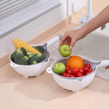 تحميل الصورة في عارض المعرض، Two kitchen sinks with fruits and vegetables on a wooden countertop.