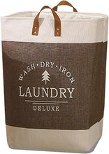Load image into Gallery viewer, Laundry bag with 'Wash Dry Iron Laundry Deluxe' text and design on a white background
