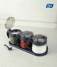Load image into Gallery viewer, Glass Food Storage Containers with Spoons and Tray - Lily Spice Set of 3 Pcs x 300 ml.